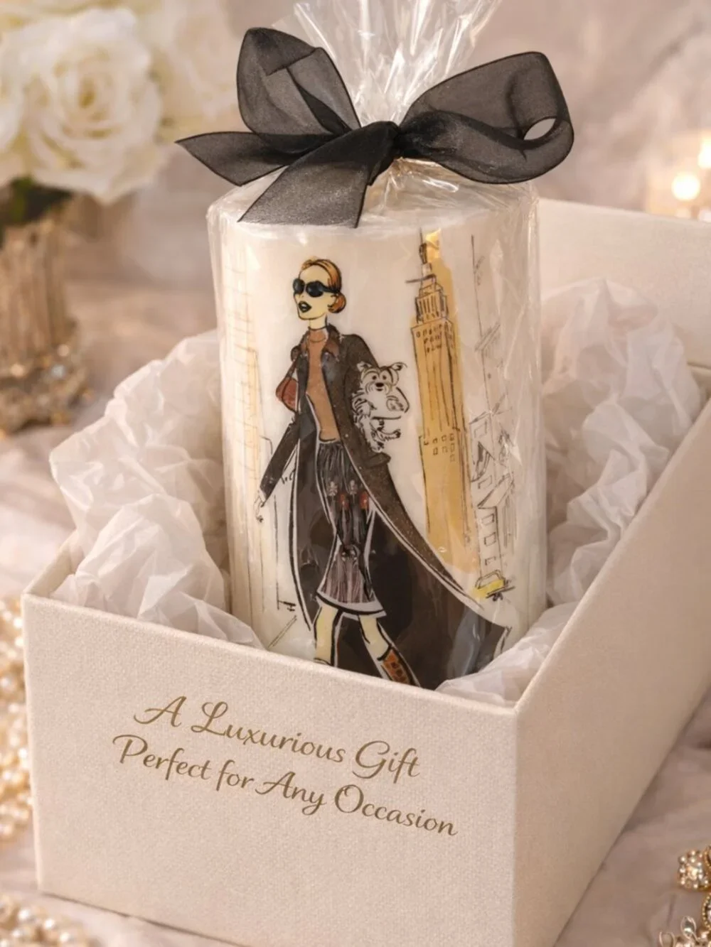 VINTAGE 2003 D.L. & CO Haute Couture Pillar Candle 3x6” – NWT Rare Illustration